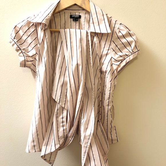 Retro Pink & Brown Striped Wrap Shirt - Picture 7 of 13